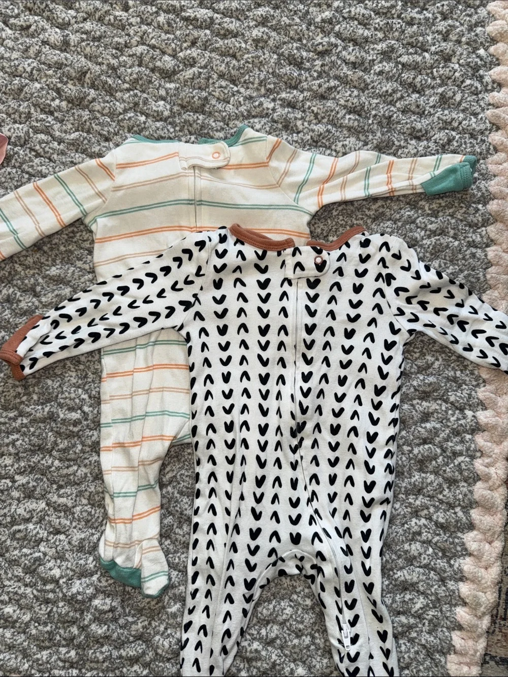 cloud island White Footed One-Piece with Black Heart Pattern and Tan Trim